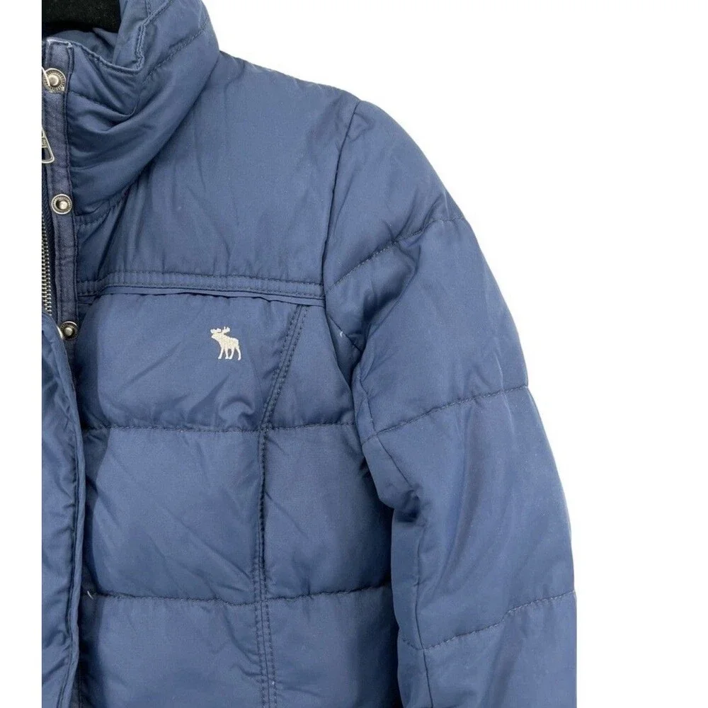 Abercrombie & Fitch Y2K Navy Blue Quilted Full Zip Moose Puffer Jacket Medium